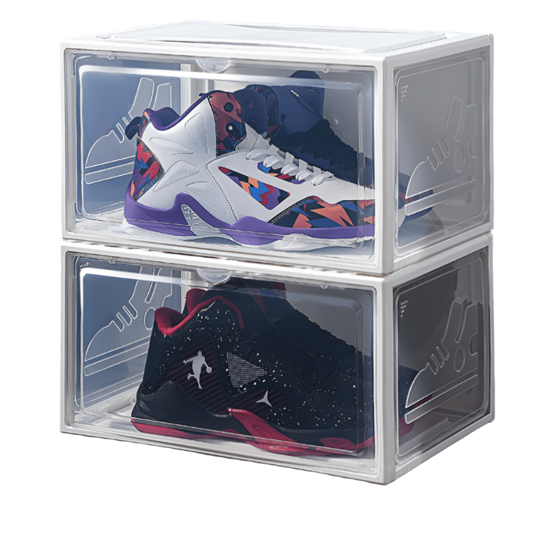 2pcs Transparent Sneaker Shoe Box Dust-proof Storage Box Stackable Shoe Cabinet High-top Dustproof AJ Shoes Organizers Shoe Rack