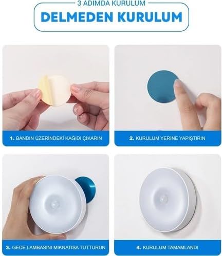 Amber LED Hareket Sensörlü Ledli Gece Lambası Şarj Edilebilir, Taşınabilir 4000k Günışığı (2 Adet)