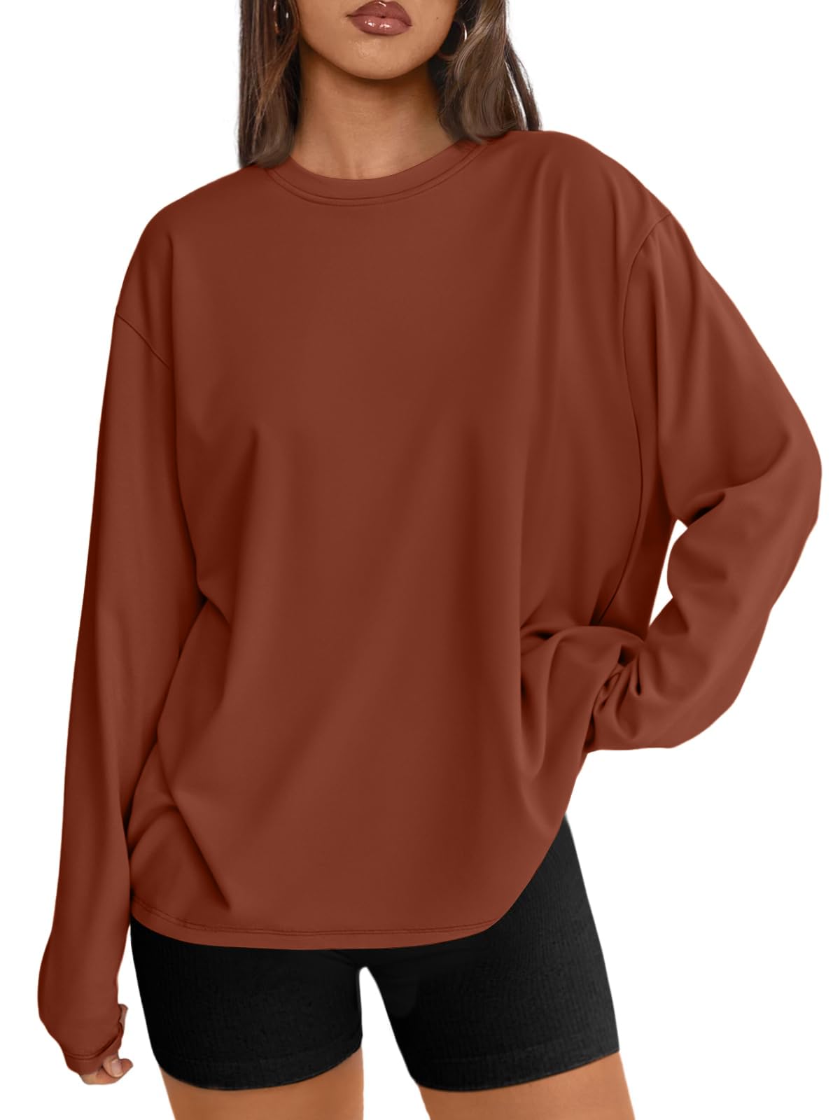 Trendy Queen Womens Oversized Long Sleeve Shirts Fall Tops 2026 Basic Tees