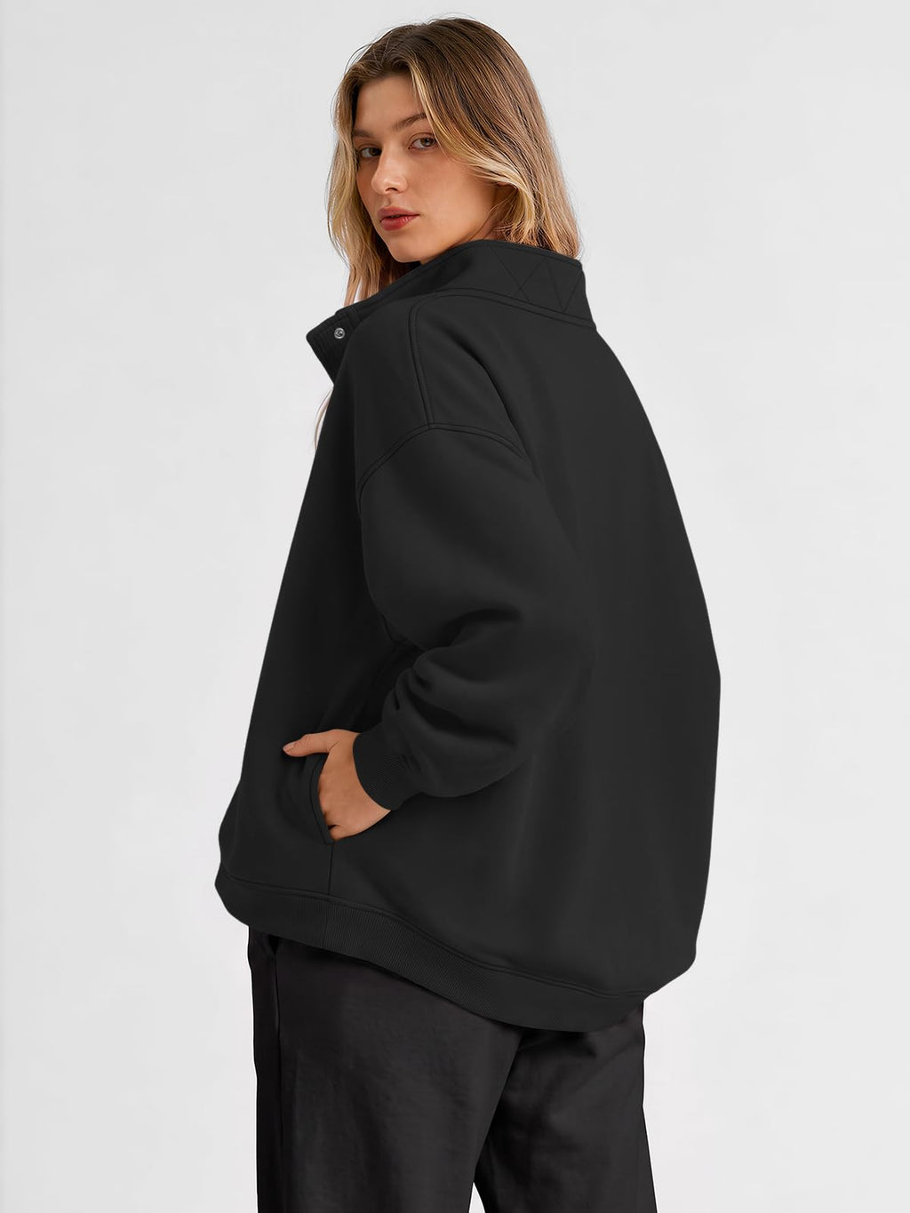Trendy Queen Womens Oversized Sweatshirts with Snap Button Henley Collar