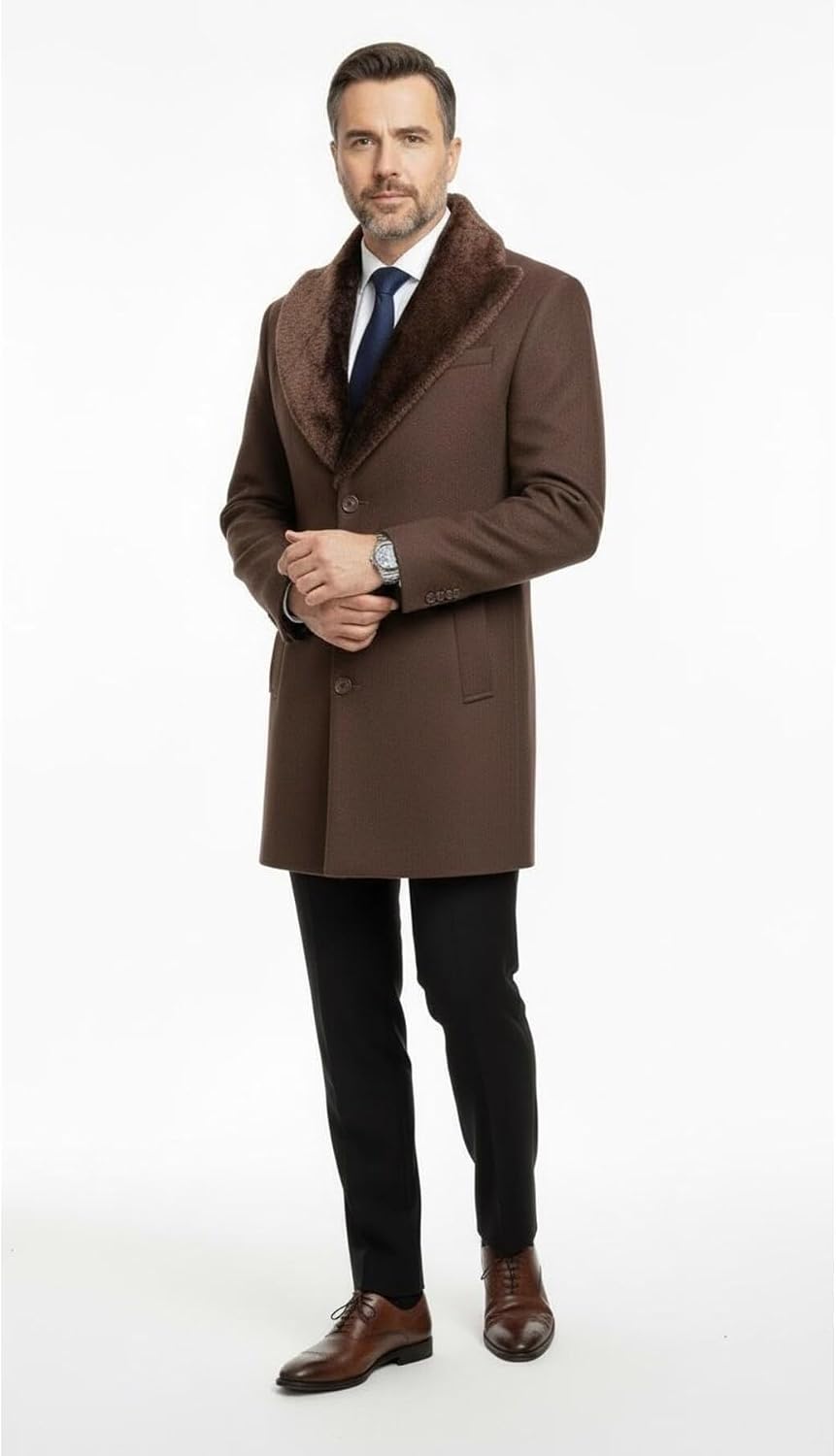 Plus Scorpion Erkek Uzun Kaşe Kaban Palto Mont Çıkartılabilir Kürk Yaka Astarlı Cepli Slim Fit, PRA-13283702-768191