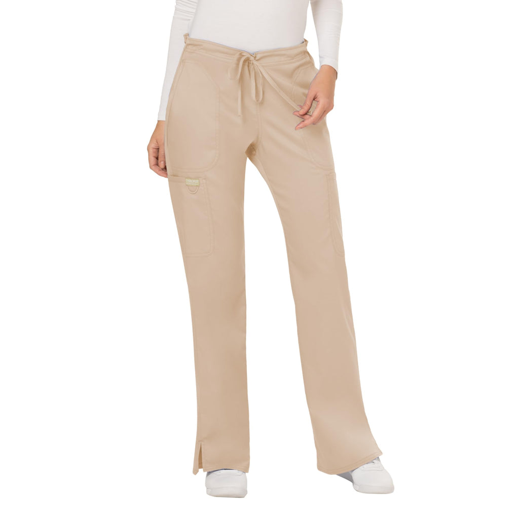 Cherokee Scrub Pants for Women Mid Rise Flare Yoga Scrubs Pant, 2-Way Stretch Drawstring Medical Bottoms, 5 Pockets-WW120