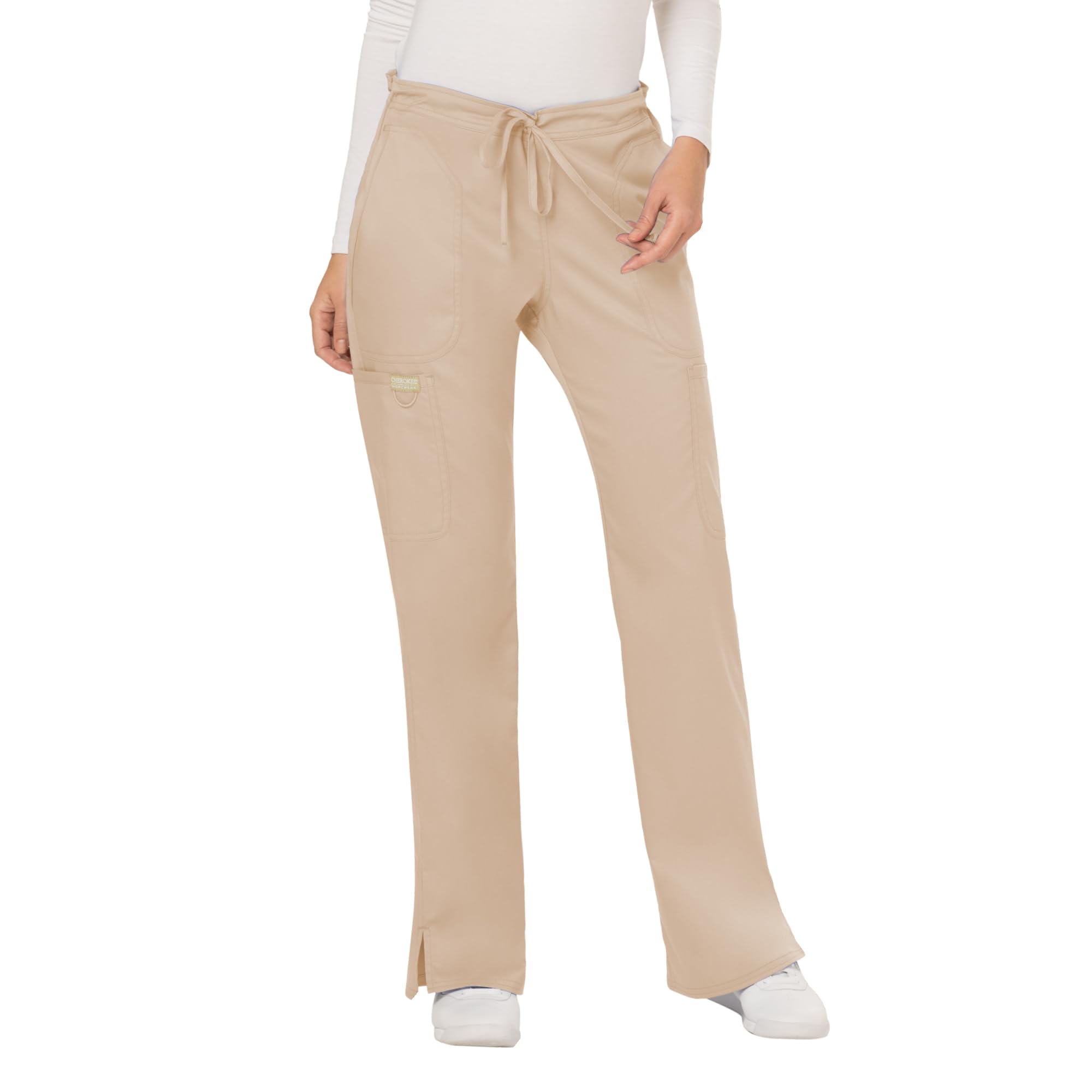 Cherokee Scrub Pants for Women Mid Rise Flare Yoga Scrubs Pant, 2-Way Stretch Drawstring Medical Bottoms, 5 Pockets-WW120