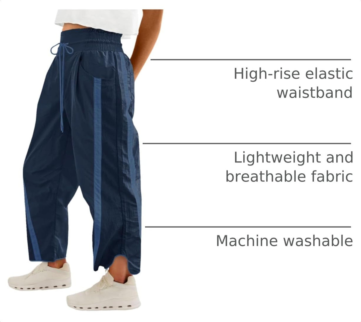 Fisoew Women's Baggy Wide Leg Pants Casual Drawstring Elastic Waisted Contrast Color Workout Y2K Track Pants