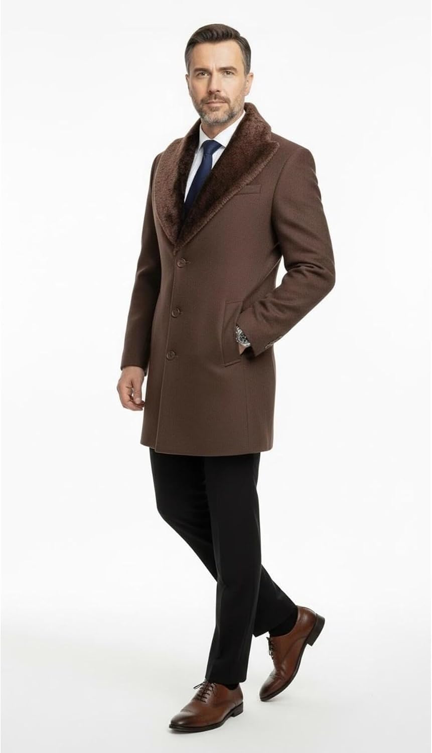 Plus Scorpion Erkek Uzun Kaşe Kaban Palto Mont Çıkartılabilir Kürk Yaka Astarlı Cepli Slim Fit, PRA-13283702-768191