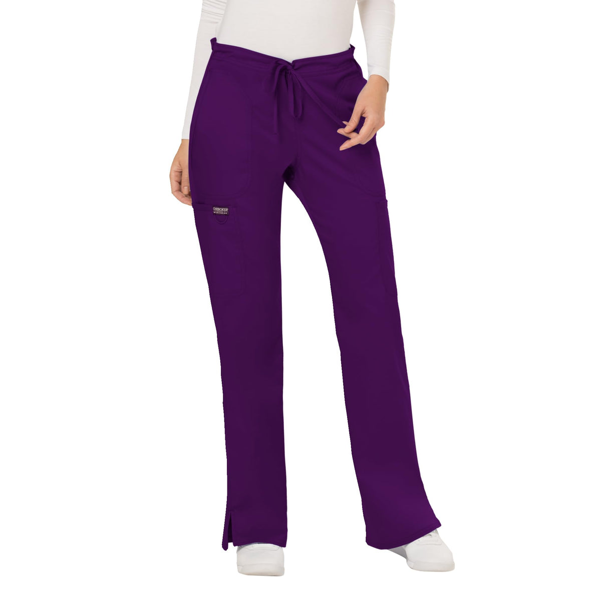 Cherokee Scrub Pants for Women Mid Rise Flare Yoga Scrubs Pant, 2-Way Stretch Drawstring Medical Bottoms, 5 Pockets-WW120