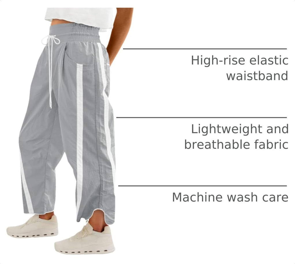 Fisoew Women's Baggy Wide Leg Pants Casual Drawstring Elastic Waisted Contrast Color Workout Y2K Track Pants