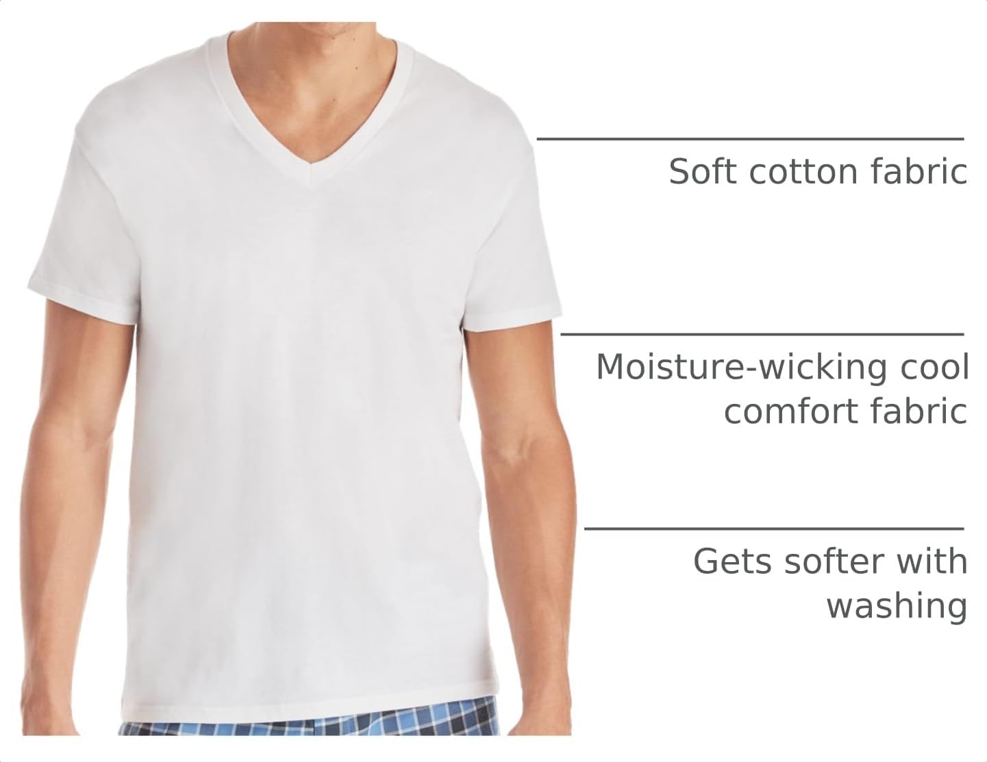 Hanes Men's Undershirts T-Shirt Pack, V-Neck Cotton Tees for Men, Moisture-Wicking, Odor Control, White Multi-Pack