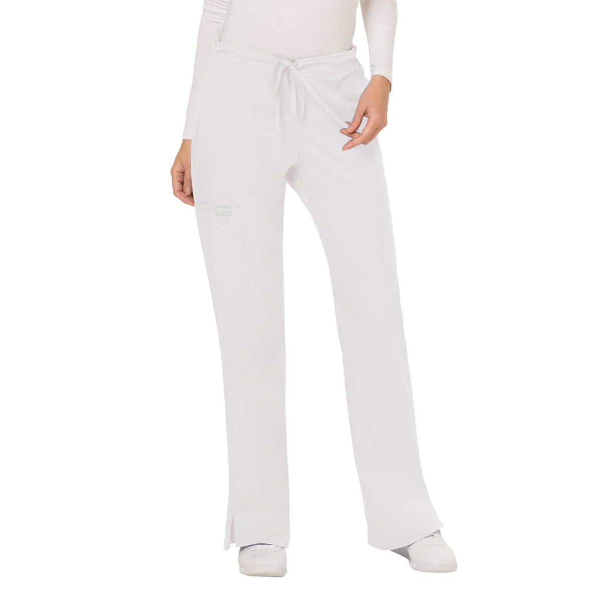 Cherokee Scrub Pants for Women Mid Rise Flare Yoga Scrubs Pant, 2-Way Stretch Drawstring Medical Bottoms, 5 Pockets-WW120