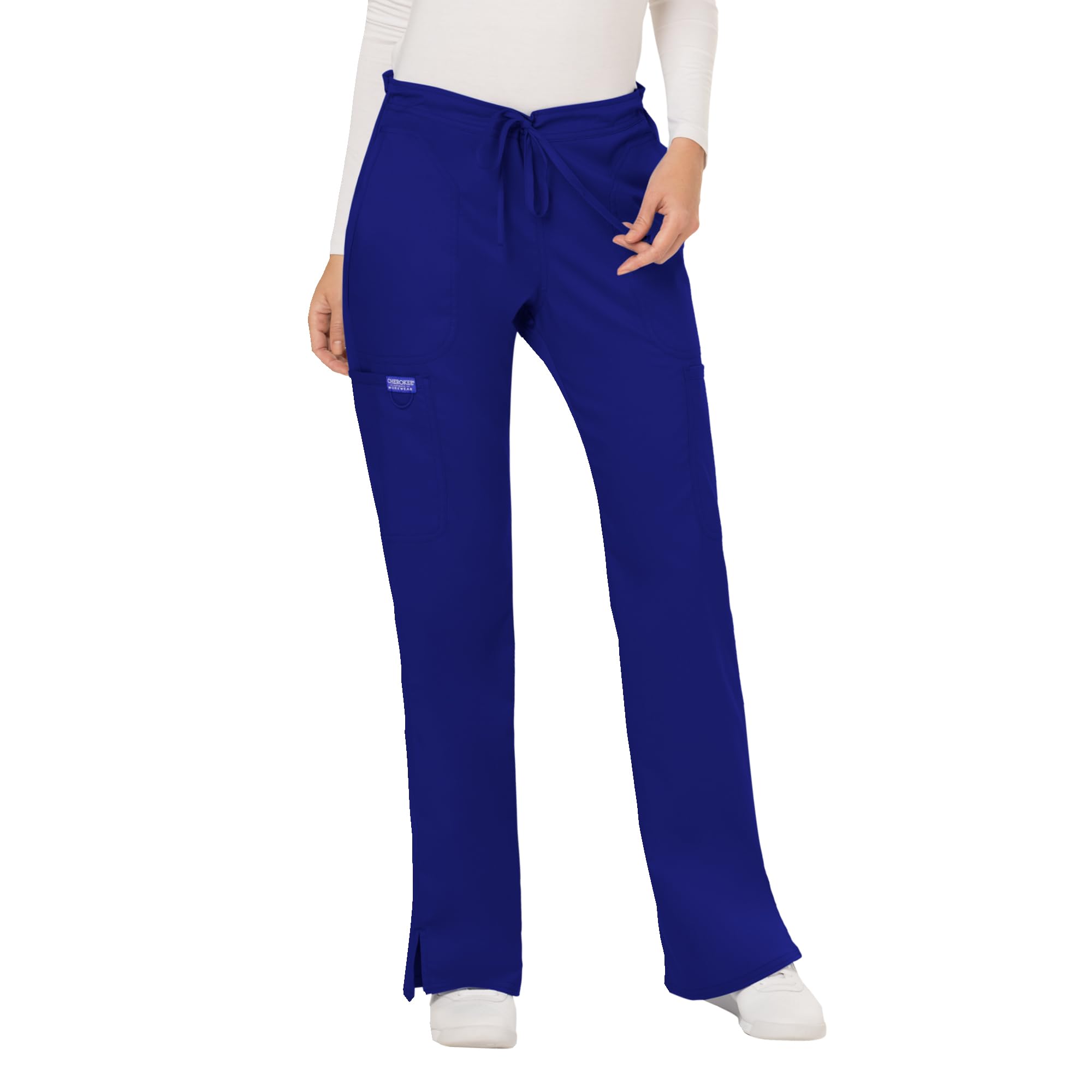 Cherokee Scrub Pants for Women Mid Rise Flare Yoga Scrubs Pant, 2-Way Stretch Drawstring Medical Bottoms, 5 Pockets-WW120