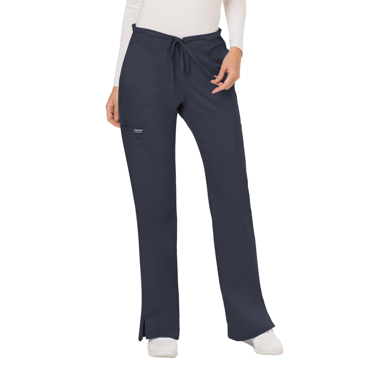 Cherokee Scrub Pants for Women Mid Rise Flare Yoga Scrubs Pant, 2-Way Stretch Drawstring Medical Bottoms, 5 Pockets-WW120
