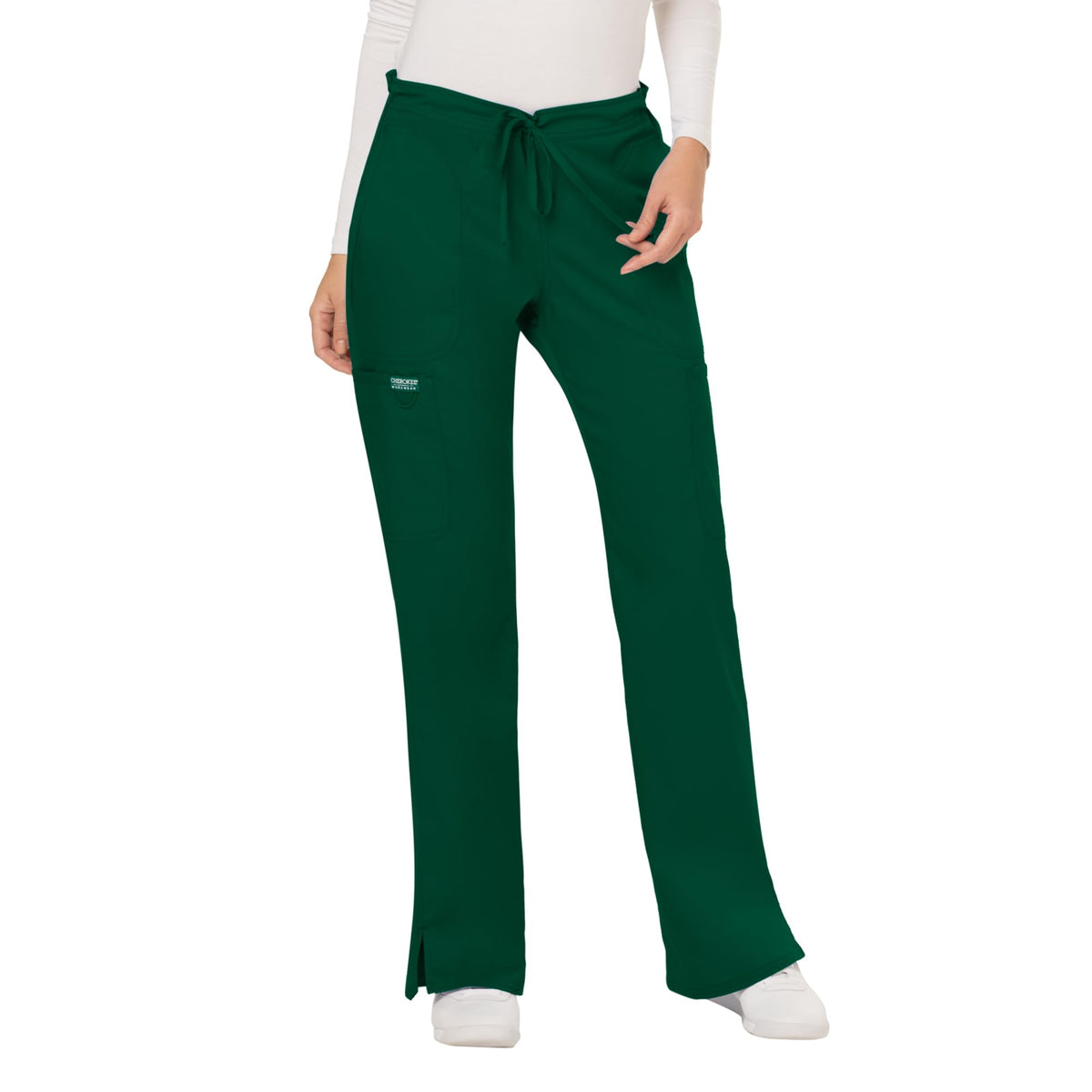 Cherokee Scrub Pants for Women Mid Rise Flare Yoga Scrubs Pant, 2-Way Stretch Drawstring Medical Bottoms, 5 Pockets-WW120