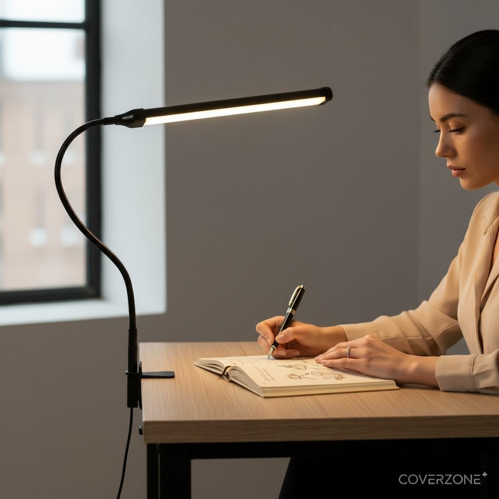 Coverzone Led Masa Lambası – 12W USB Güç Girişli, Esnek Kol, Klipsli Tasarım, 3 Renk Sıcaklığı (2800K/4200K/6000K), Kısılabilir Dimmer Anahtarlı | Siyah 555