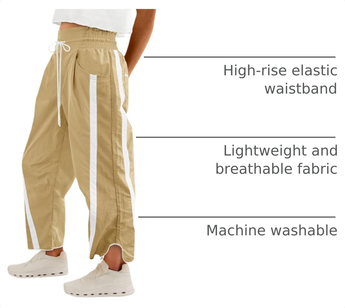 Fisoew Women's Baggy Wide Leg Pants Casual Drawstring Elastic Waisted Contrast Color Workout Y2K Track Pants