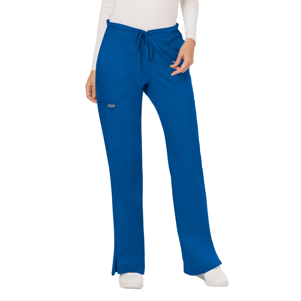 Cherokee Scrub Pants for Women Mid Rise Flare Yoga Scrubs Pant, 2-Way Stretch Drawstring Medical Bottoms, 5 Pockets-WW120