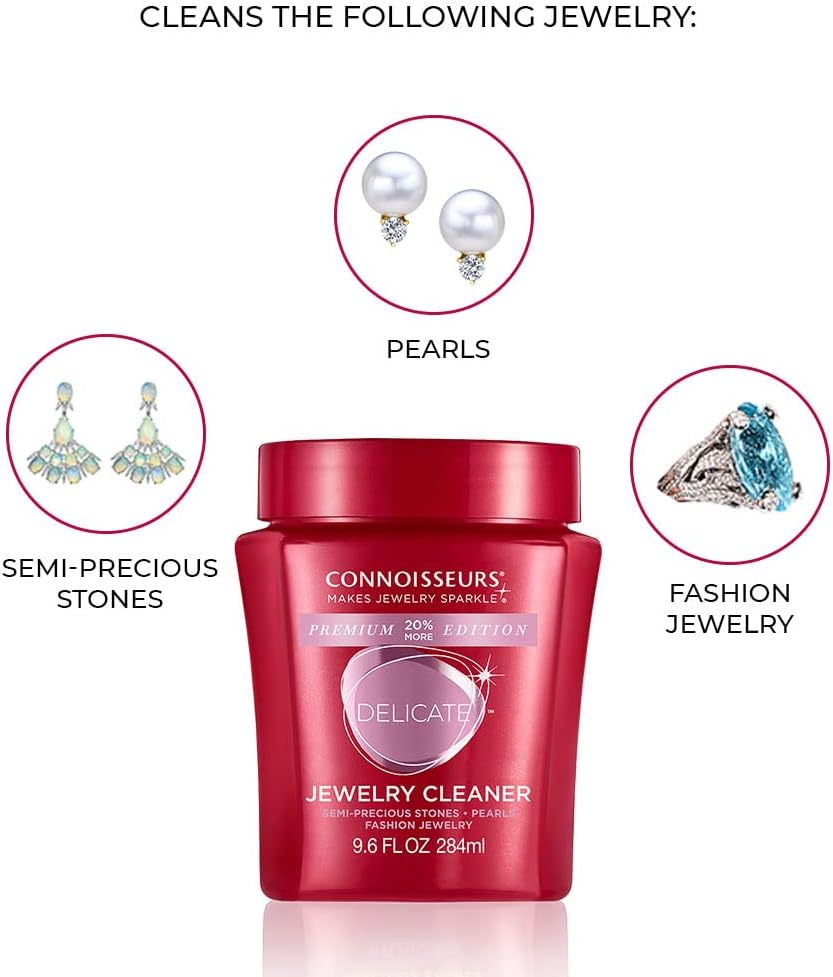 CONNOISSEURS Premium Edition Jewelry Cleaner, Value Size 9.6oz - Pick from Fine, Silver or Delicate Jewelry Cleaner