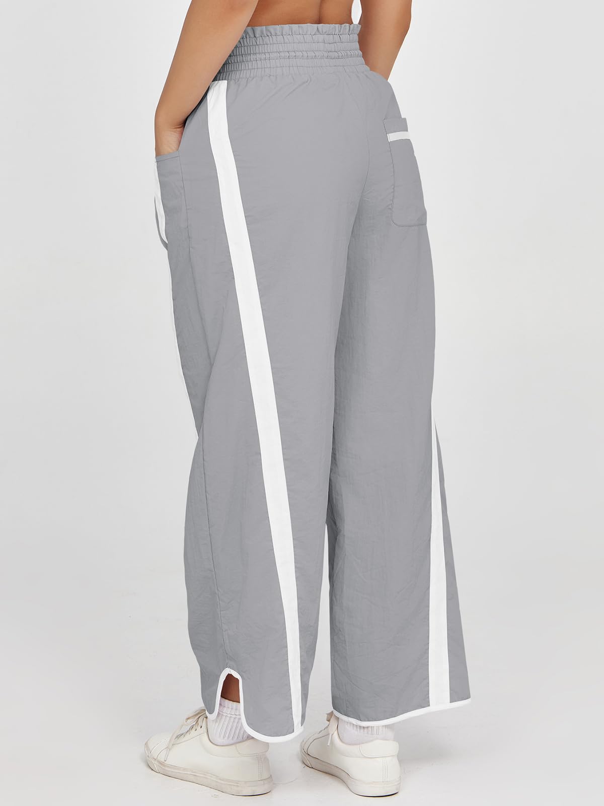Fisoew Women's Baggy Wide Leg Pants Casual Drawstring Elastic Waisted Contrast Color Workout Y2K Track Pants