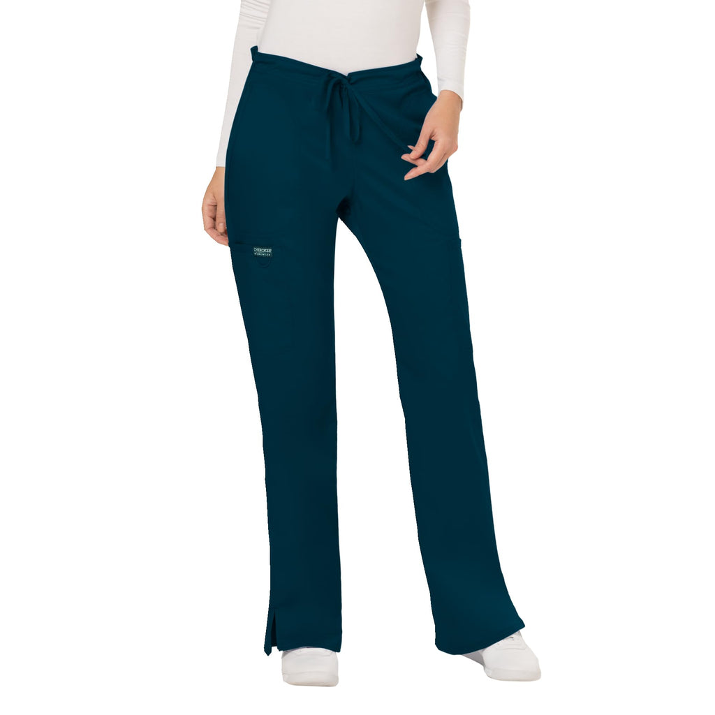 Cherokee Scrub Pants for Women Mid Rise Flare Yoga Scrubs Pant, 2-Way Stretch Drawstring Medical Bottoms, 5 Pockets-WW120