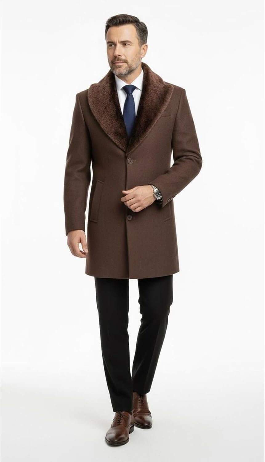 Plus Scorpion Erkek Uzun Kaşe Kaban Palto Mont Çıkartılabilir Kürk Yaka Astarlı Cepli Slim Fit, PRA-13283702-768191