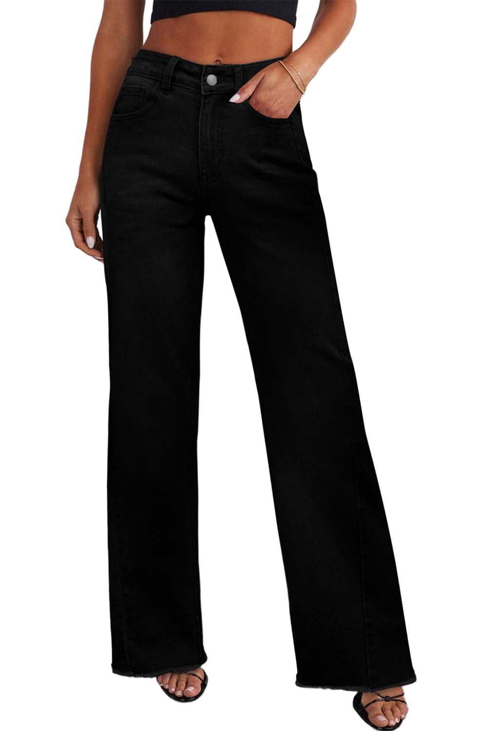 Sidefeel Women's Wide Leg Jeans High Waisted Stretchy Denim Pants