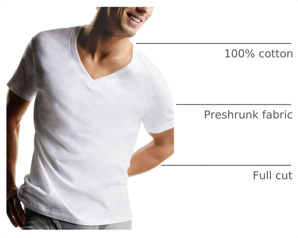 Hanes Men's Undershirts T-Shirt Pack, V-Neck Cotton Tees for Men, Moisture-Wicking, Odor Control, White Multi-Pack