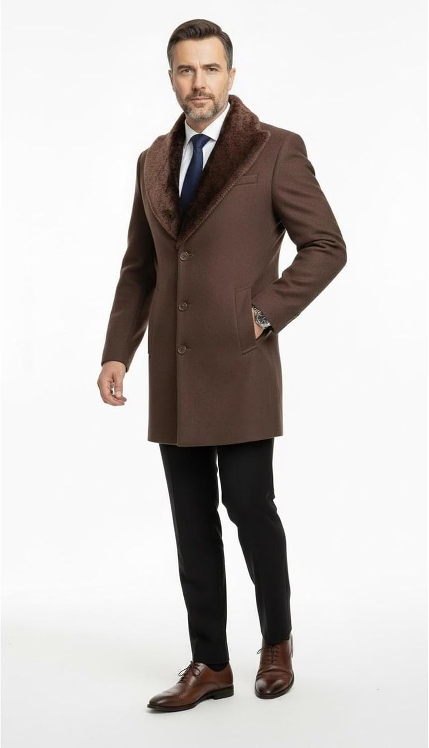 Plus Scorpion Erkek Uzun Kaşe Kaban Palto Mont Çıkartılabilir Kürk Yaka Astarlı Cepli Slim Fit, PRA-13283702-768191