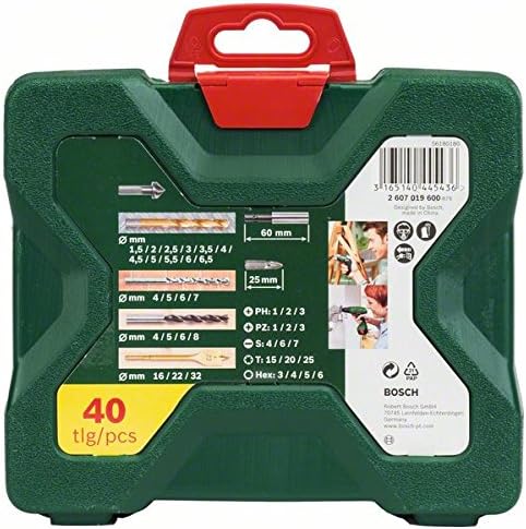 Bosch Home and Garden X/Line 40 Parça Aksesuar Seti, Matkap uçları, Vidalama uçları, Üniversal Tutucu, Havşa açıcı, Uzun Ömürlü, Yeşil