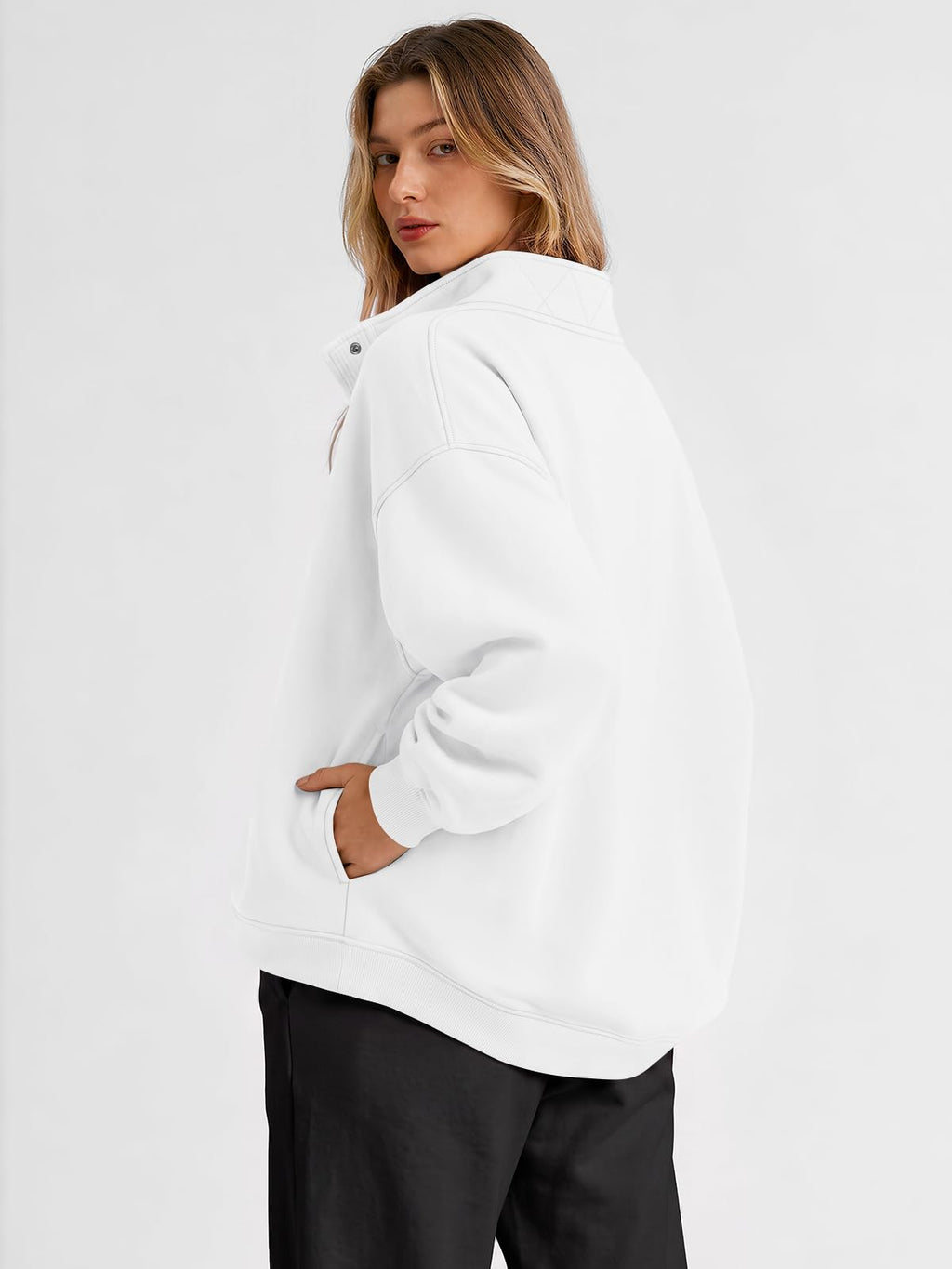 Trendy Queen Womens Oversized Sweatshirts with Snap Button Henley Collar
