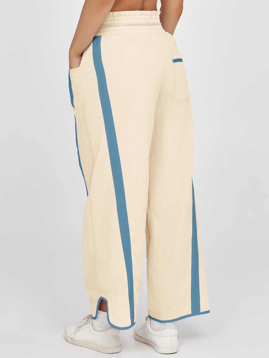 Fisoew Women's Baggy Wide Leg Pants Casual Drawstring Elastic Waisted Contrast Color Workout Y2K Track Pants