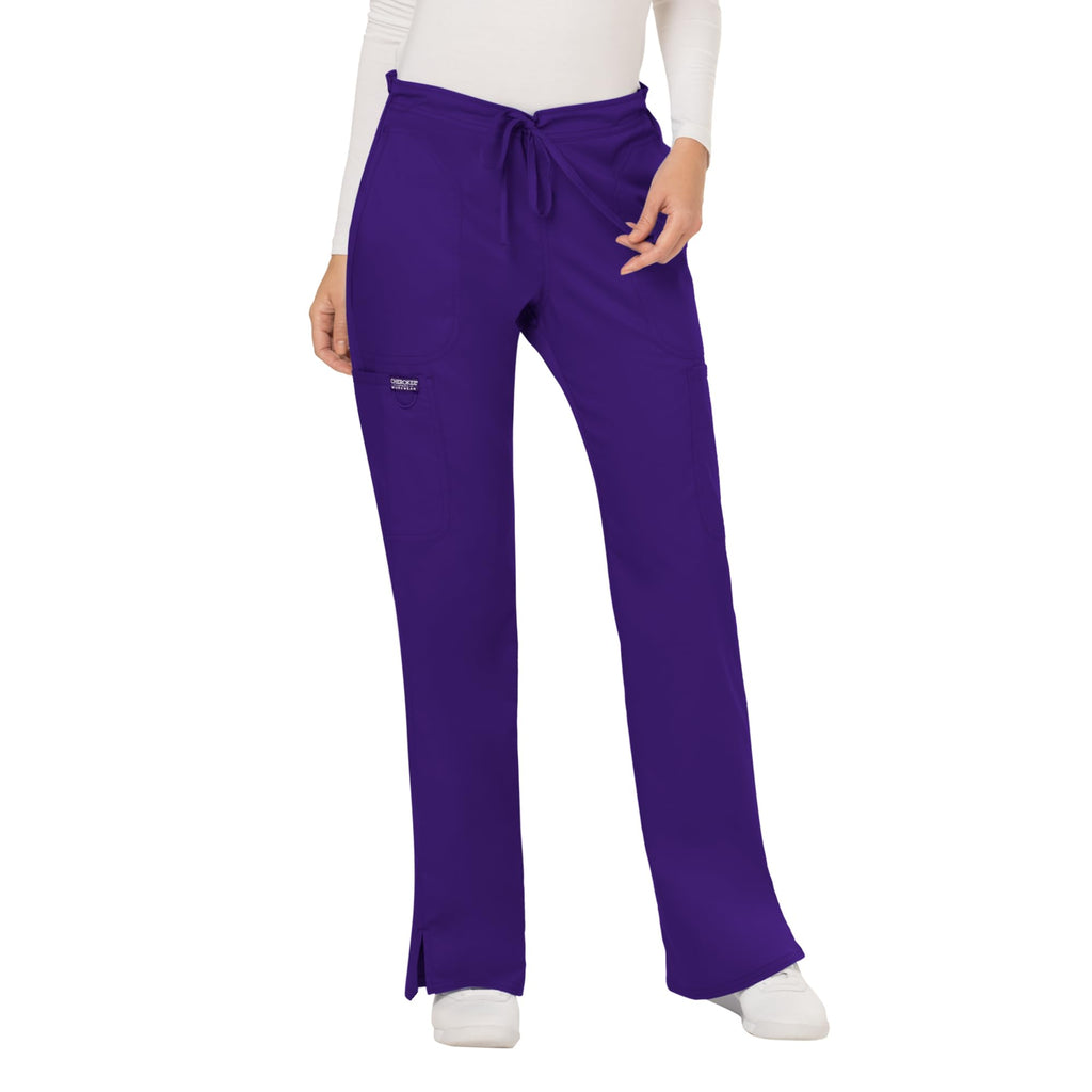 Cherokee Scrub Pants for Women Mid Rise Flare Yoga Scrubs Pant, 2-Way Stretch Drawstring Medical Bottoms, 5 Pockets-WW120