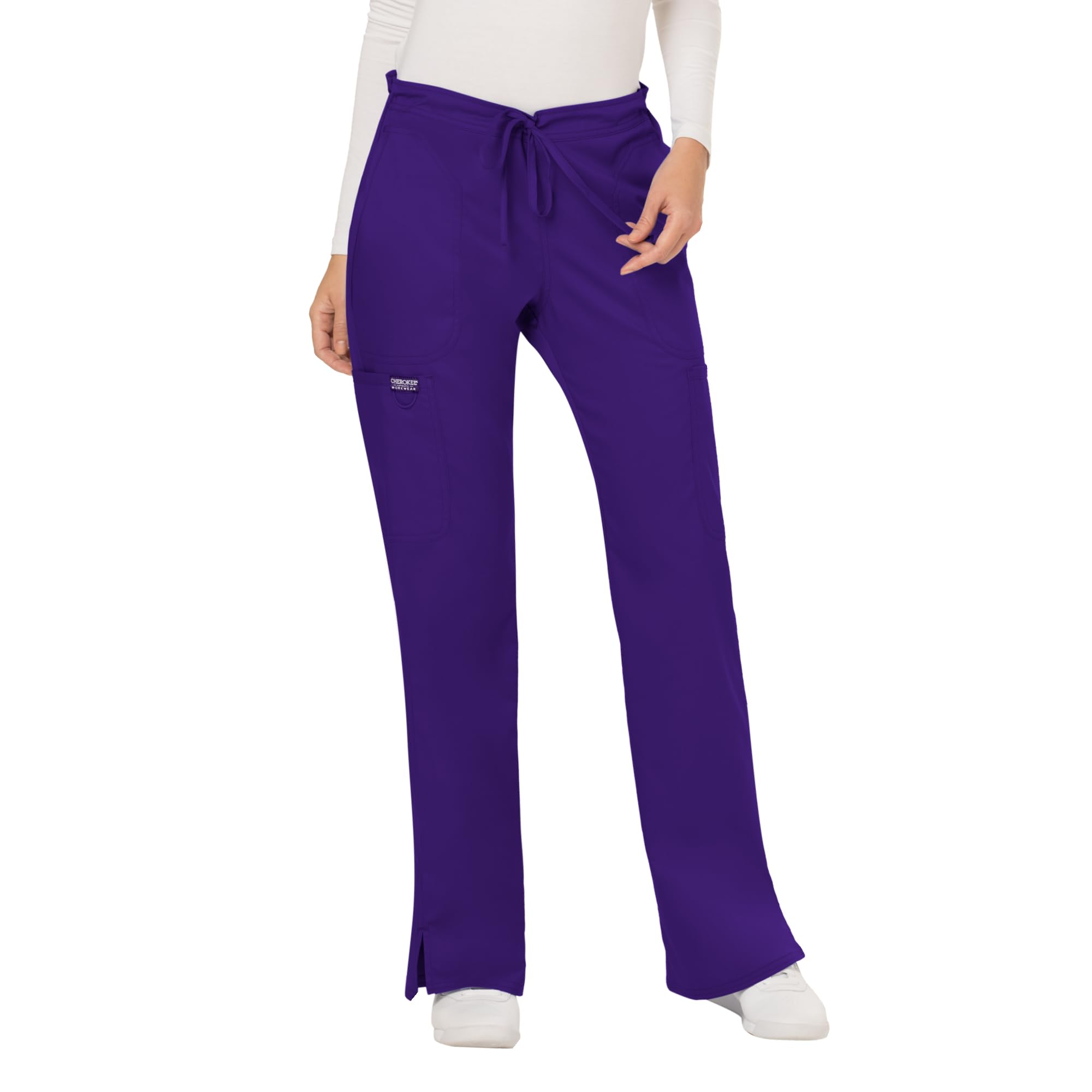Cherokee Scrub Pants for Women Mid Rise Flare Yoga Scrubs Pant, 2-Way Stretch Drawstring Medical Bottoms, 5 Pockets-WW120