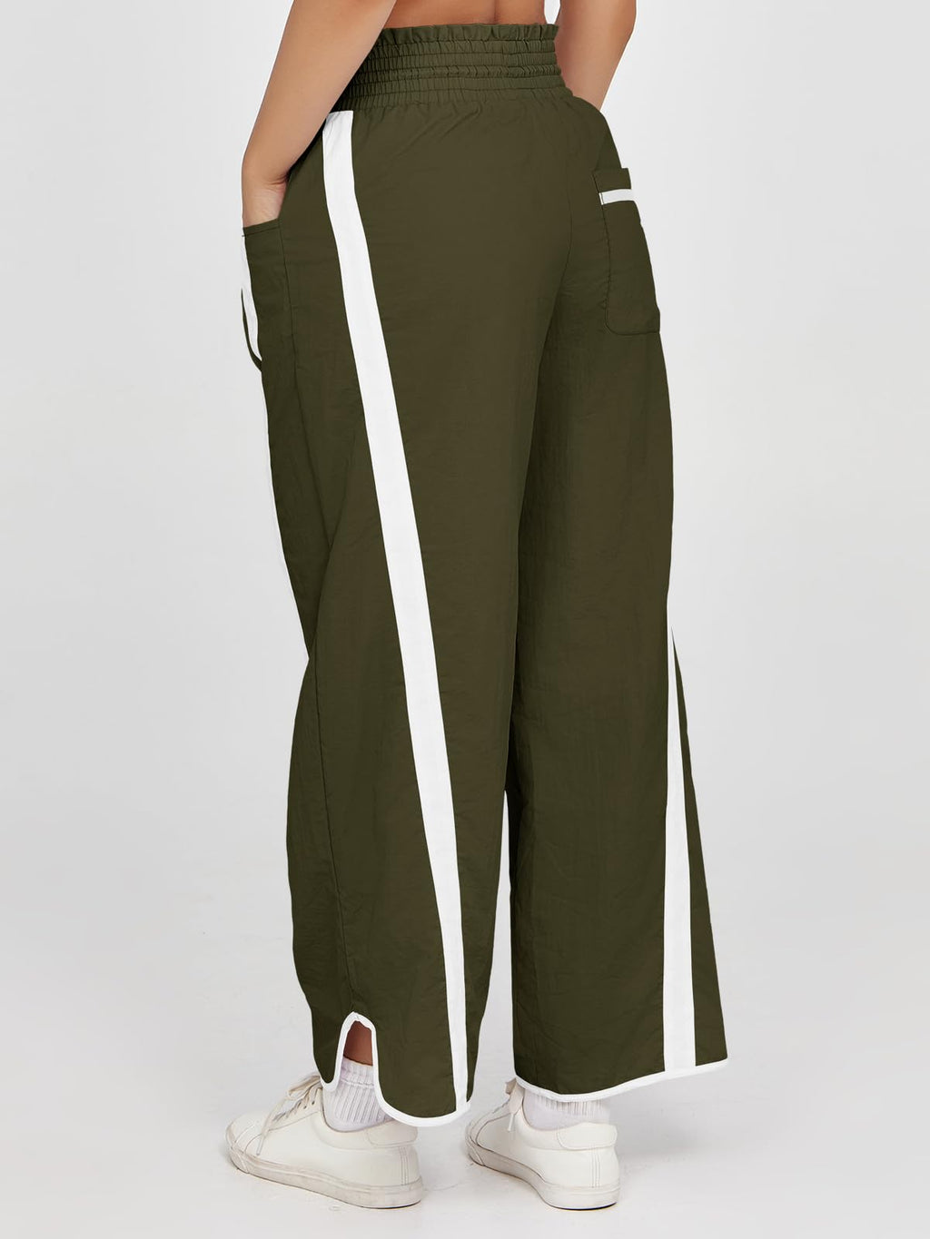 Fisoew Women's Baggy Wide Leg Pants Casual Drawstring Elastic Waisted Contrast Color Workout Y2K Track Pants
