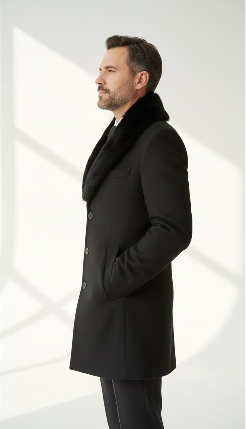 Plus Scorpion Erkek Uzun Kaşe Kaban Palto Mont Çıkartılabilir Kürk Yaka Astarlı Cepli Slim Fit, PRA-13283702-768191