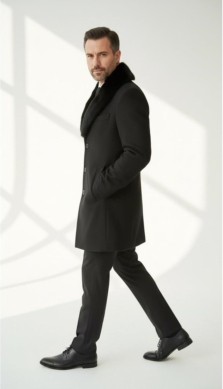 Plus Scorpion Erkek Uzun Kaşe Kaban Palto Mont Çıkartılabilir Kürk Yaka Astarlı Cepli Slim Fit, PRA-13283702-768191