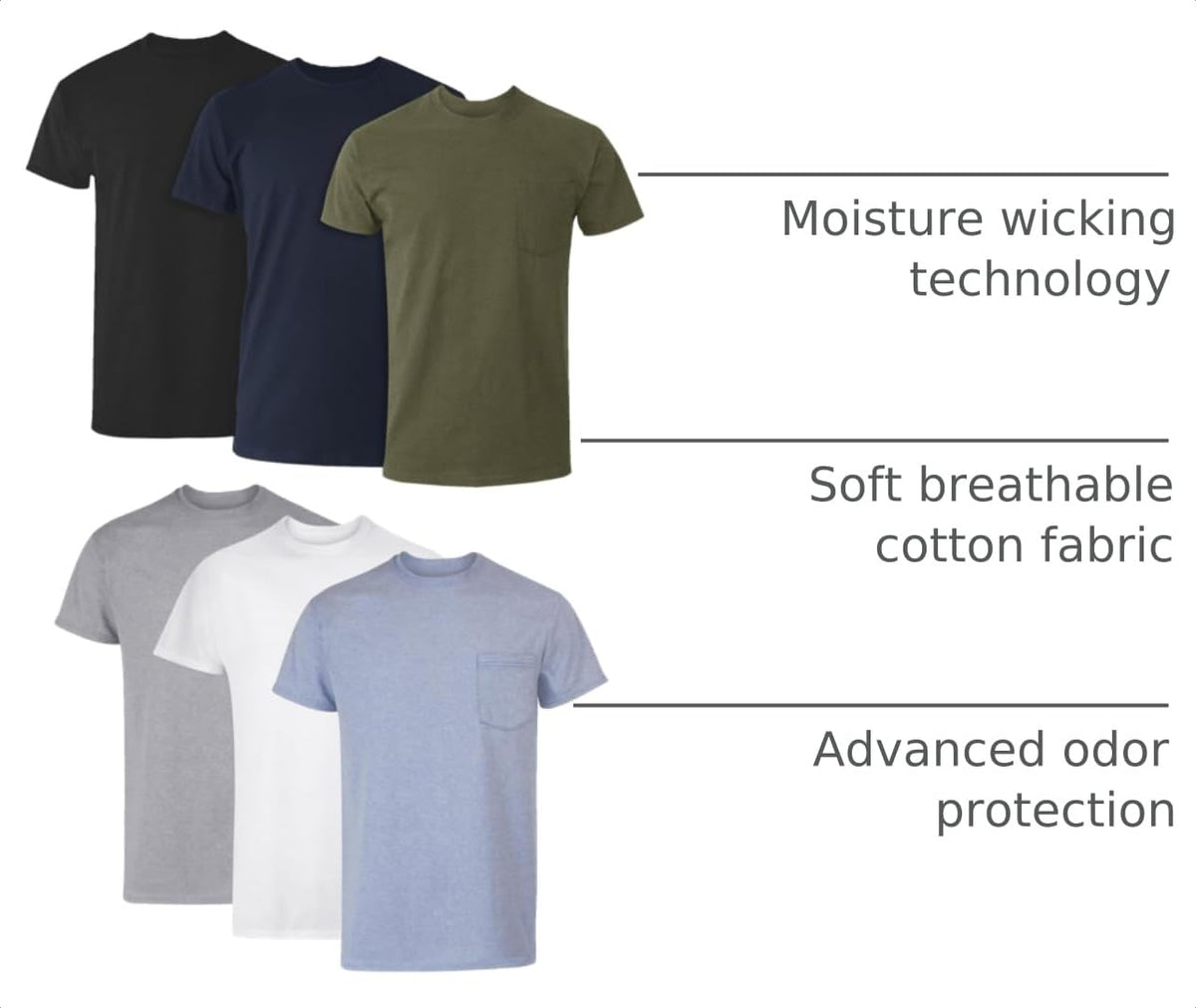 Hanes Men's Pocket T-Shirts - 6-Pack - Cotton Crewneck Tees