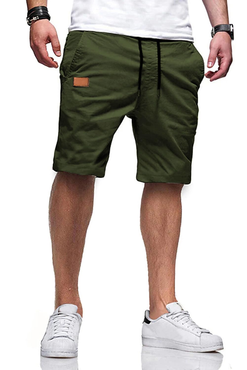 JMIERR Mens Cotton Stretch Shorts Casual Drawstring Twill Chino Shorts