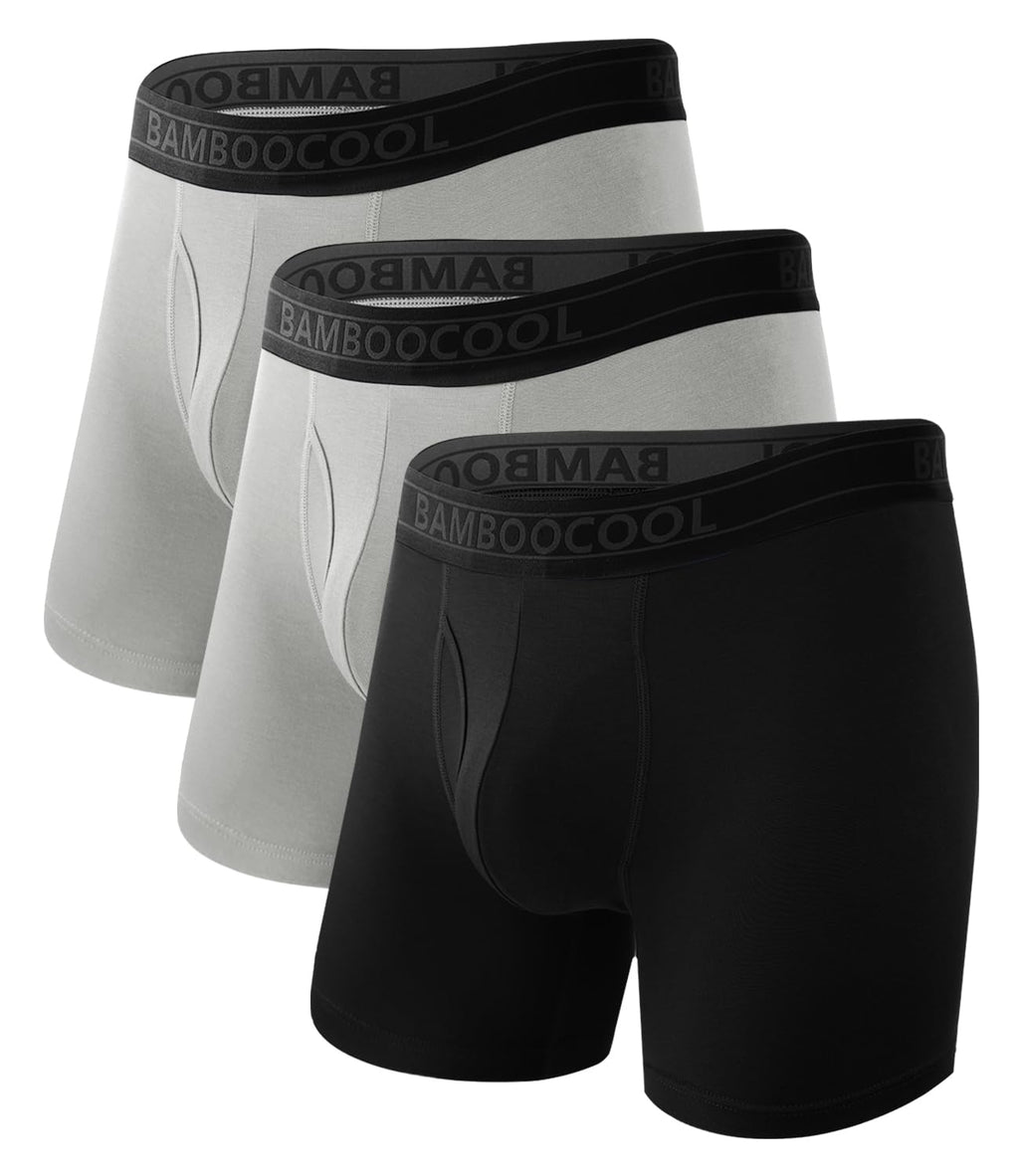 BAMBOO COOL Men's Underwear Breathable Boxer Briefs with Fly Moisture-Wicking Lightweight Underwear 7-Pack