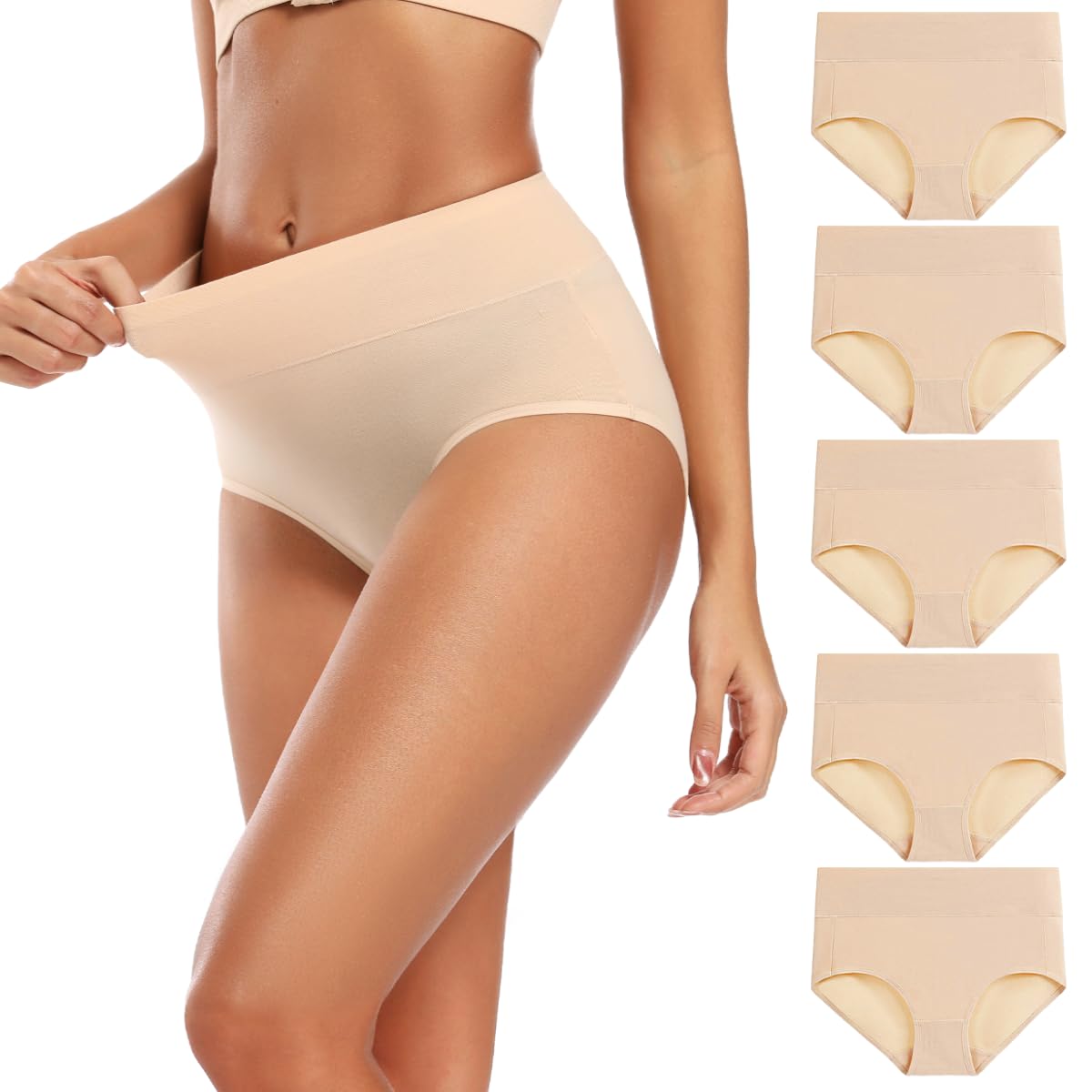 Molasus Women's Cotton Underwear High Waisted Full Coverage Ladies Panties (Regular & Plus Size)
