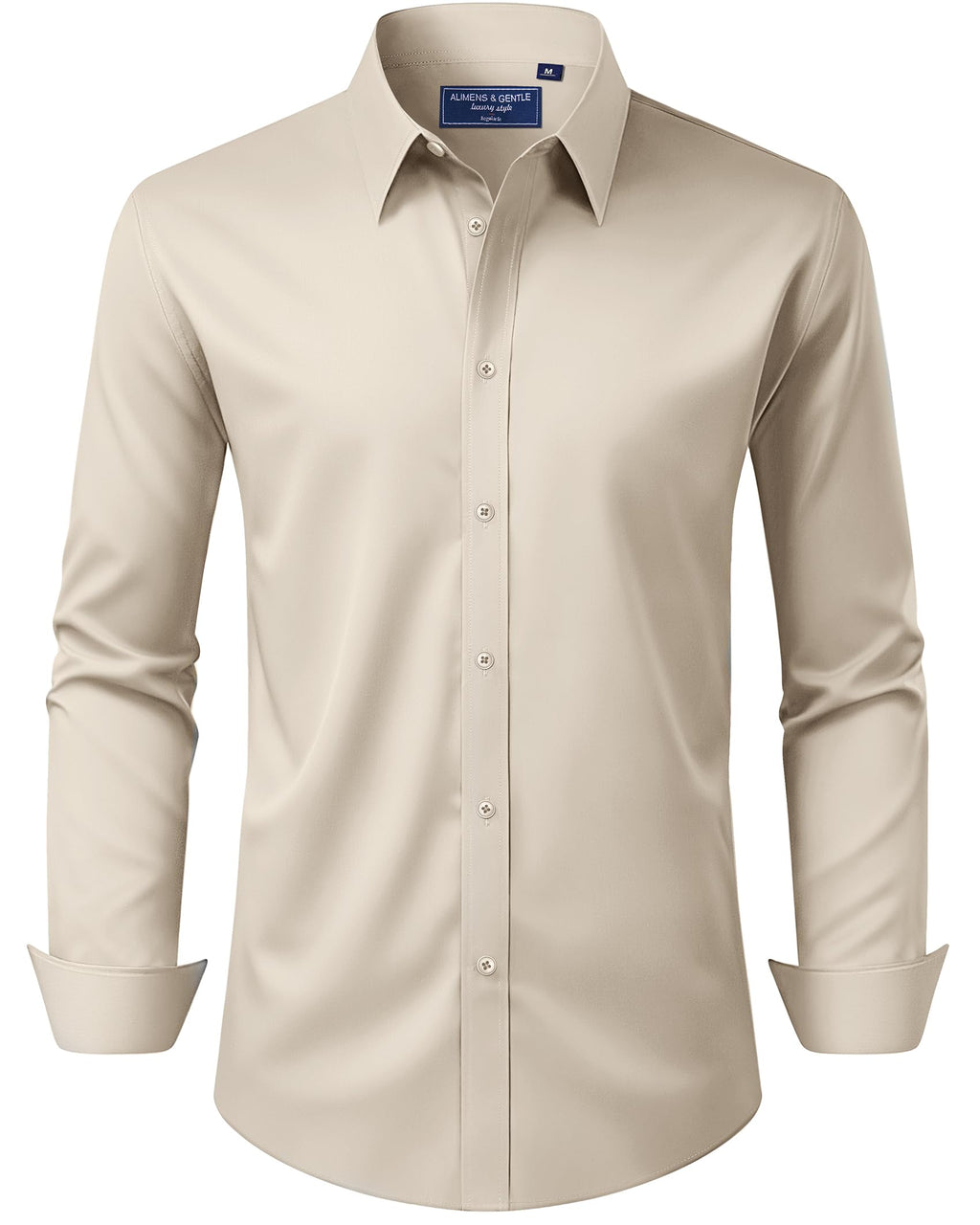 Alimens & Gentle Men's Dress Shirt Regular Fit Stretch Stain Shield Long Sleeve Solid Business Wedding Button Down Shirts