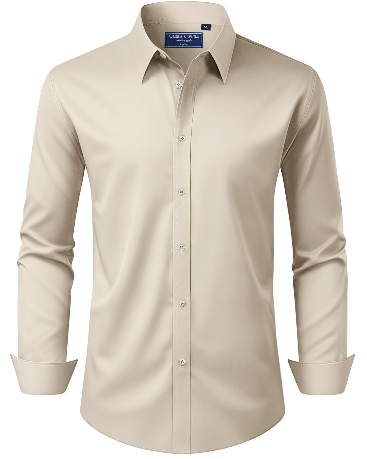 Alimens & Gentle Men's Dress Shirt Regular Fit Stretch Stain Shield Long Sleeve Solid Business Wedding Button Down Shirts