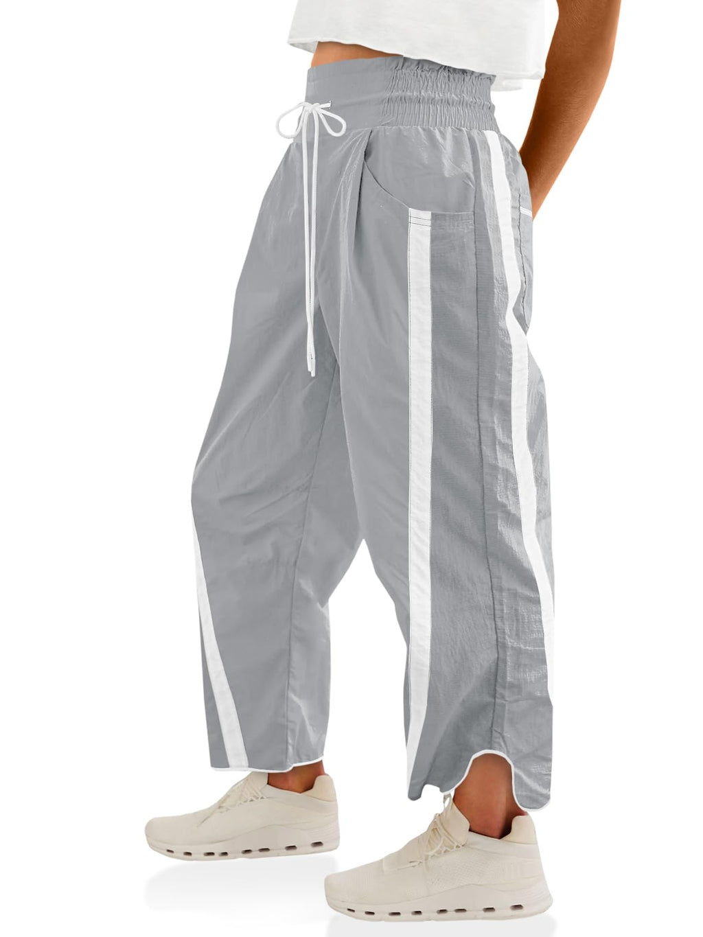 Fisoew Women's Baggy Wide Leg Pants Casual Drawstring Elastic Waisted Contrast Color Workout Y2K Track Pants