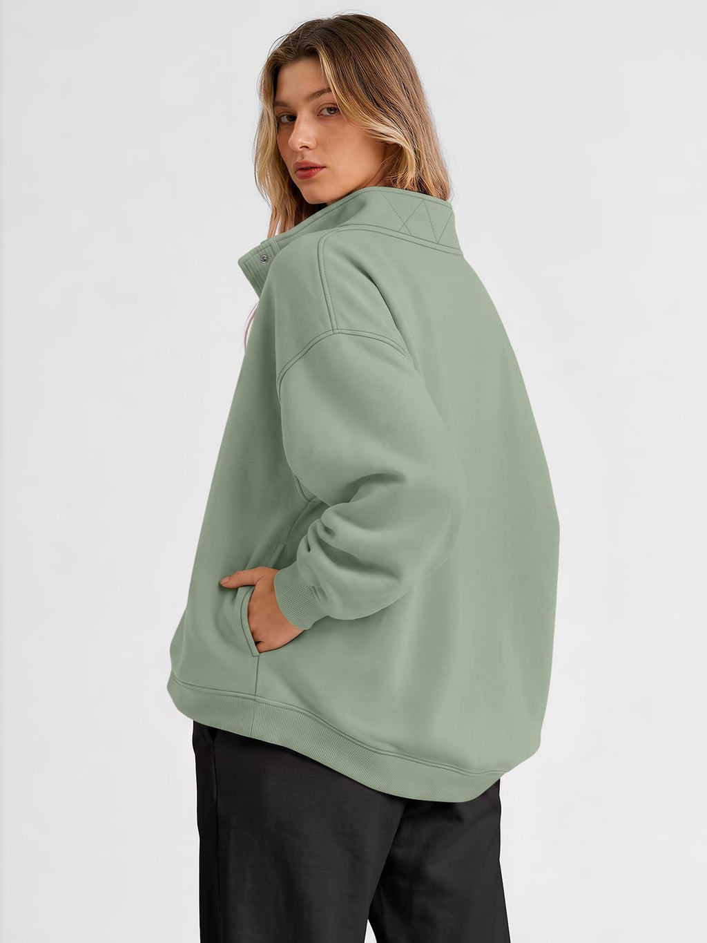 Trendy Queen Womens Oversized Sweatshirts with Snap Button Henley Collar