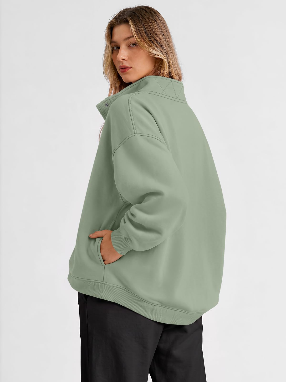 Trendy Queen Womens Oversized Sweatshirts with Snap Button Henley Collar