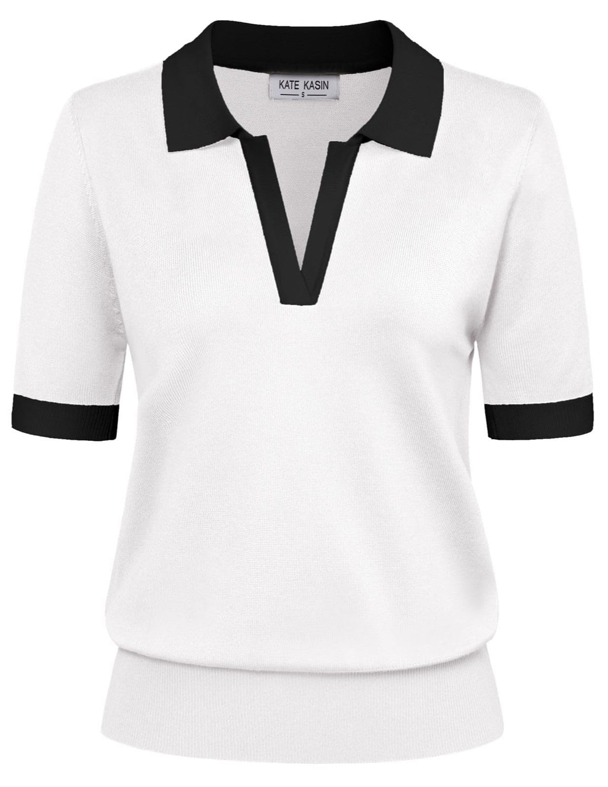 Women's Short Sleeve Classic V Neck Collared Casual Polo Sweater Tops