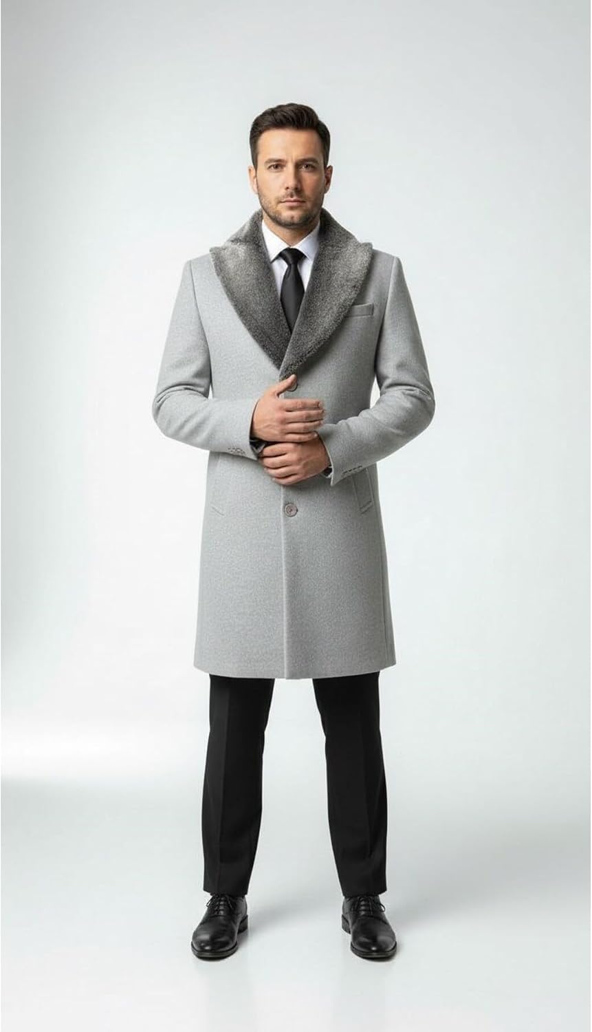 Plus Scorpion Erkek Uzun Kaşe Kaban Palto Mont Çıkartılabilir Kürk Yaka Astarlı Cepli Slim Fit, PRA-13283702-768191