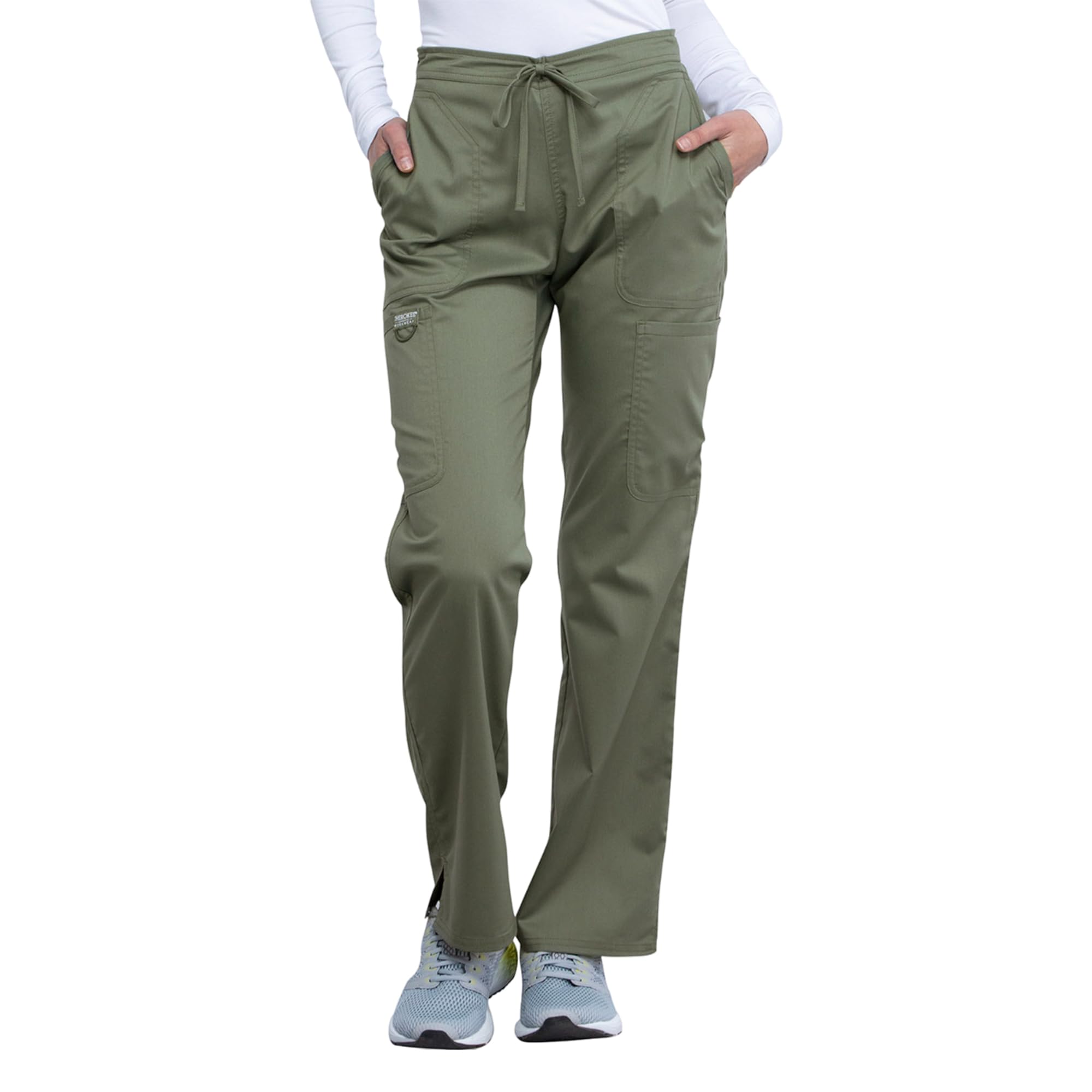 Cherokee Scrub Pants for Women Mid Rise Flare Yoga Scrubs Pant, 2-Way Stretch Drawstring Medical Bottoms, 5 Pockets-WW120
