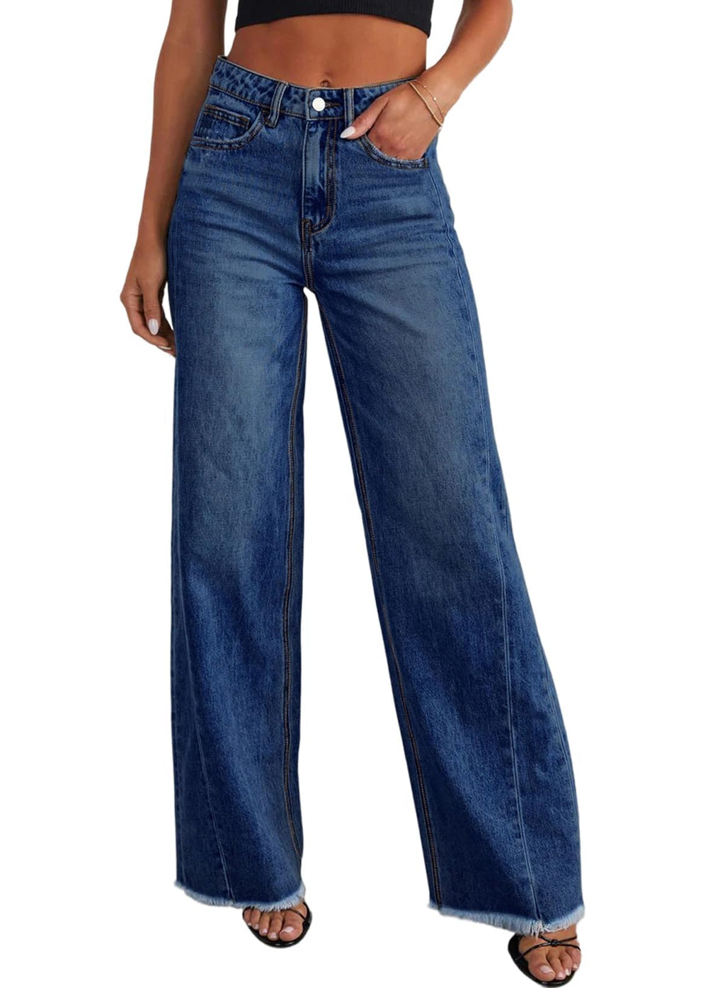 Sidefeel Women's Wide Leg Jeans High Waisted Stretchy Denim Pants