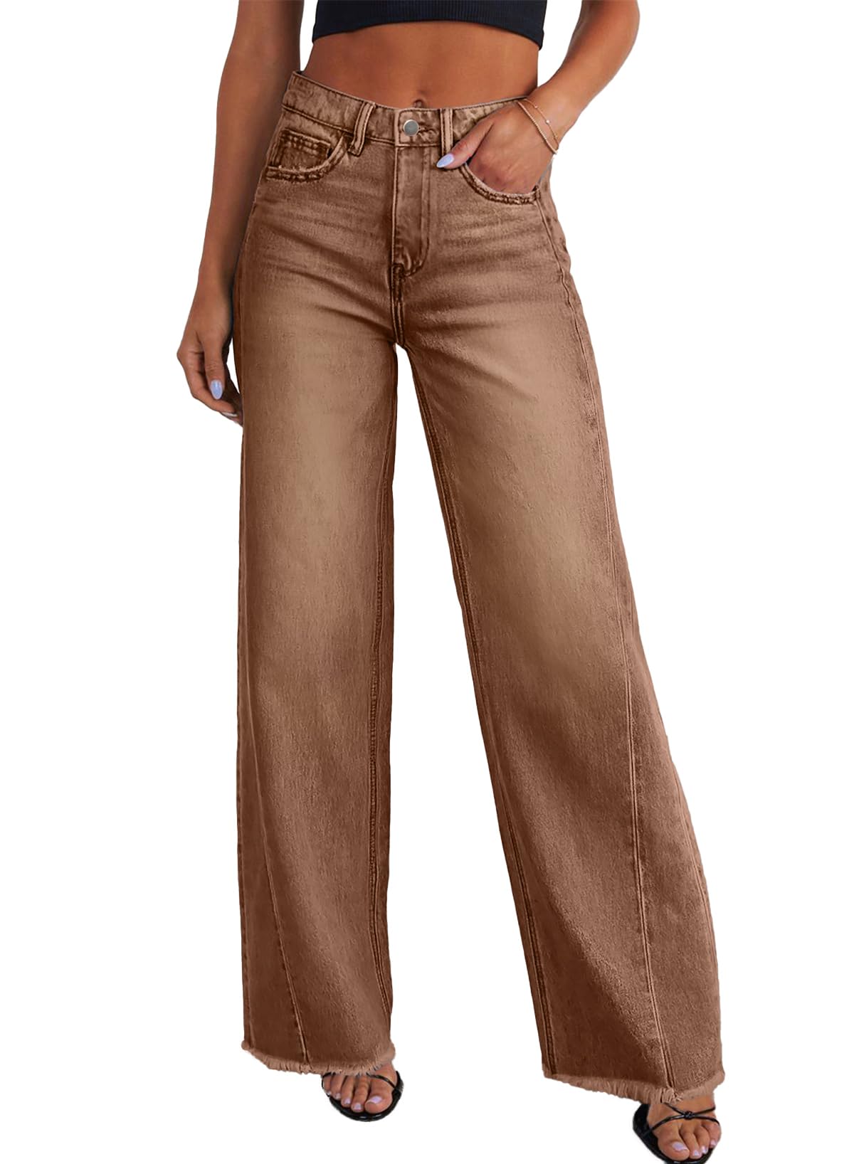 Sidefeel Women's Wide Leg Jeans High Waisted Stretchy Denim Pants
