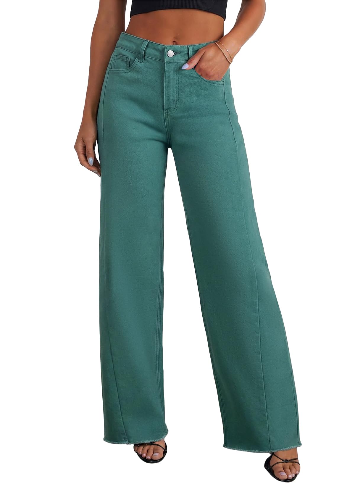 Sidefeel Women's Wide Leg Jeans High Waisted Stretchy Denim Pants