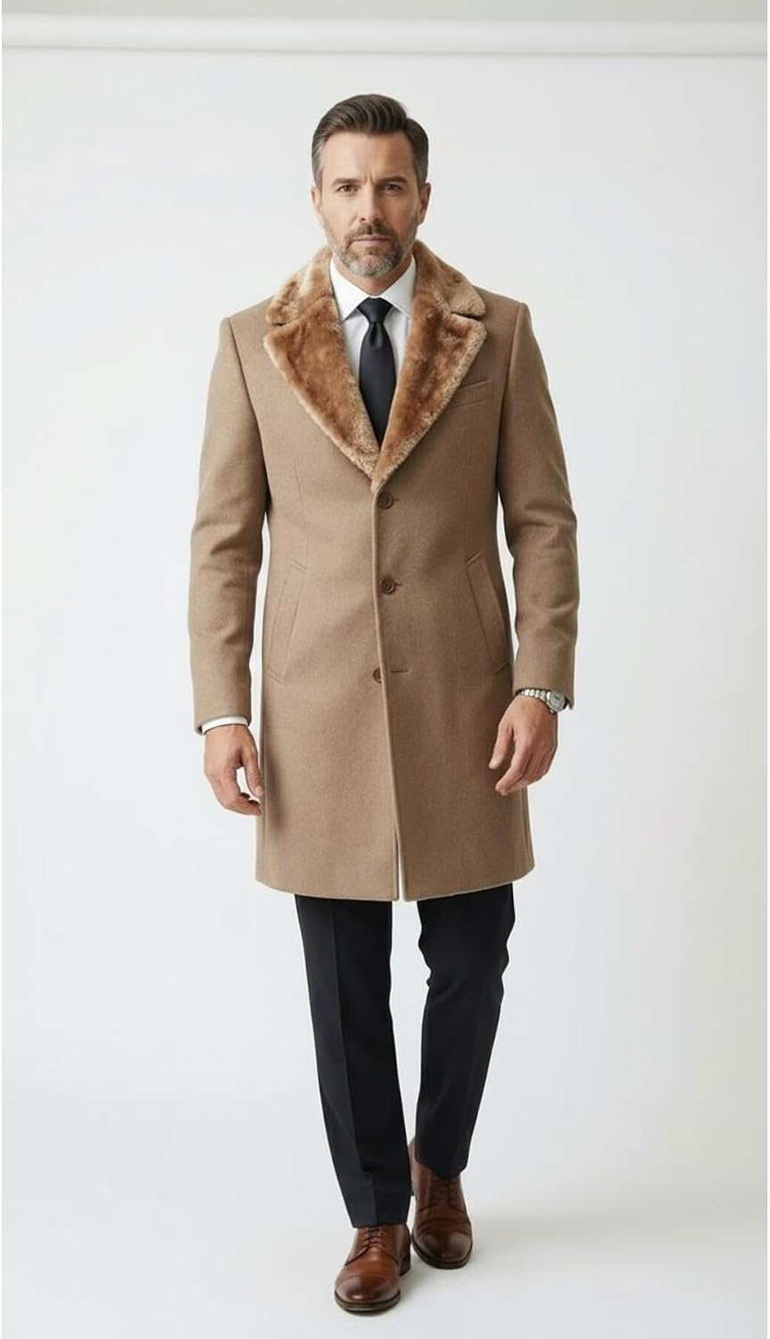 Plus Scorpion Erkek Uzun Kaşe Kaban Palto Mont Çıkartılabilir Kürk Yaka Astarlı Cepli Slim Fit, PRA-13283702-768191